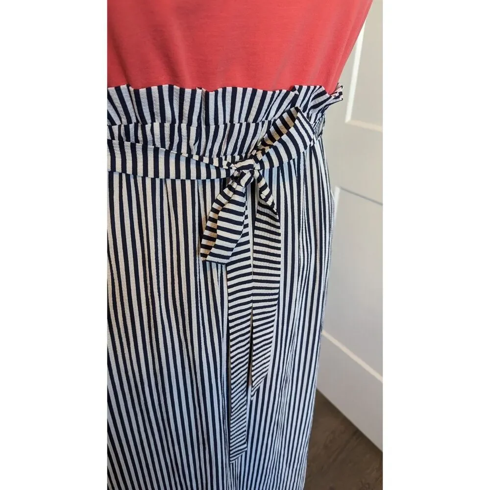 Main Strip Womens Maxi Dress Plus 2XL Paper Bag Waist Pink Orange Striped Black - Picture 4 of 8